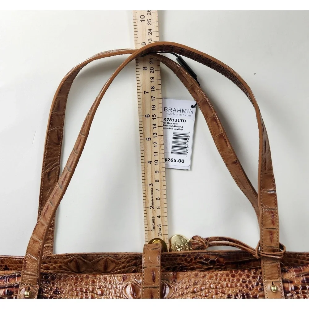 Brahmin All Day Tote Toasted Almond Croc Embossed Leather Large Shoulder Bag - Picture 10 of 14